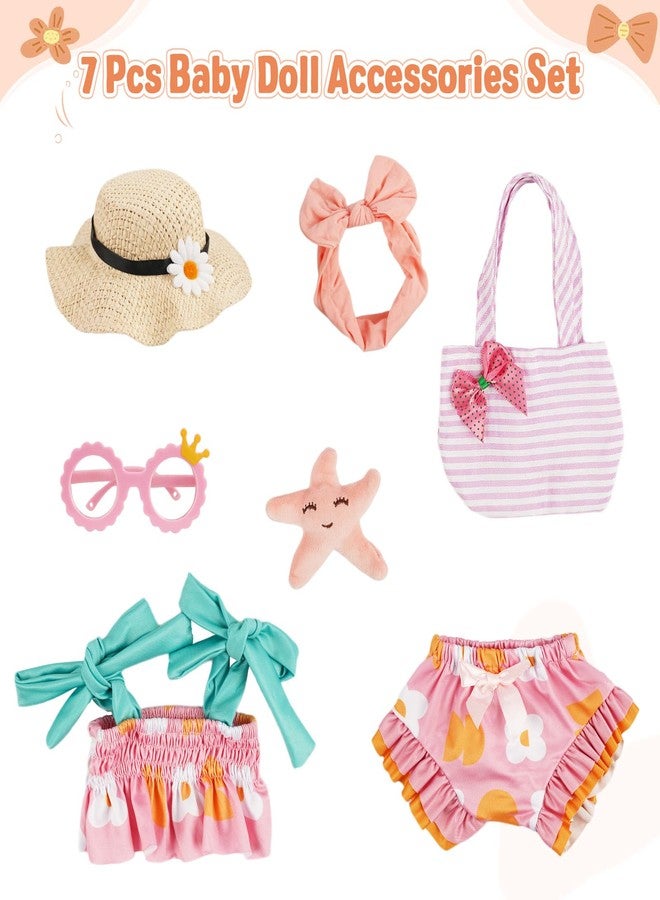 BABESIDE 7-Piece Reborn Baby Doll Clothes Set for 16-20 Inch Dolls, Washable Floral Outfit for Realistic Babydoll with Hat, Bag and Headband, Baby Doll Accessories Pretend Play Set for Kids Toddlers - Image 2